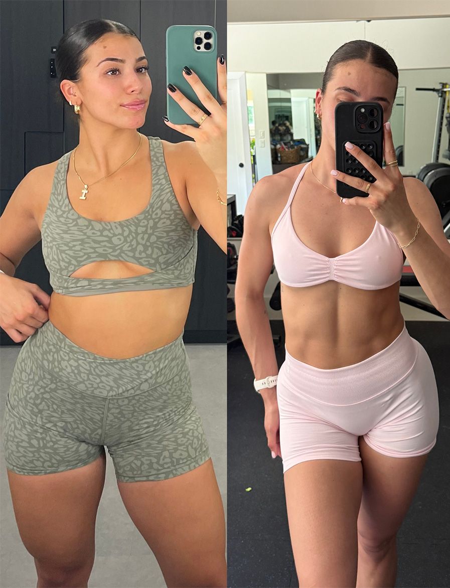 The coach's before-and-after mirror selfies in workout sets